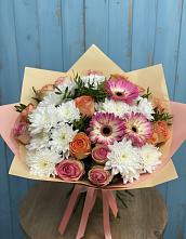 Букет цветов из:  Розы, Герберы и Хризантемы #REPLACE_PRED# Бее