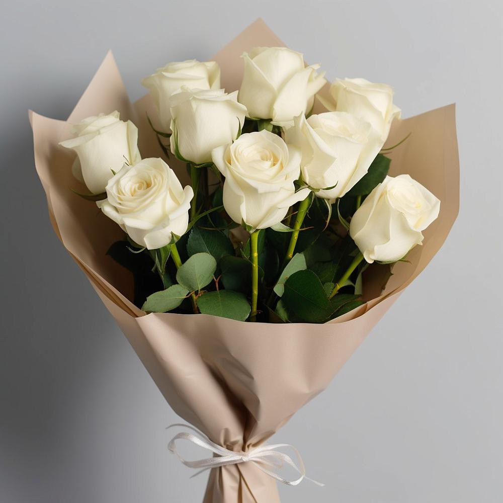 Букет 9 Белых роз Эдлесс Лав в Бее