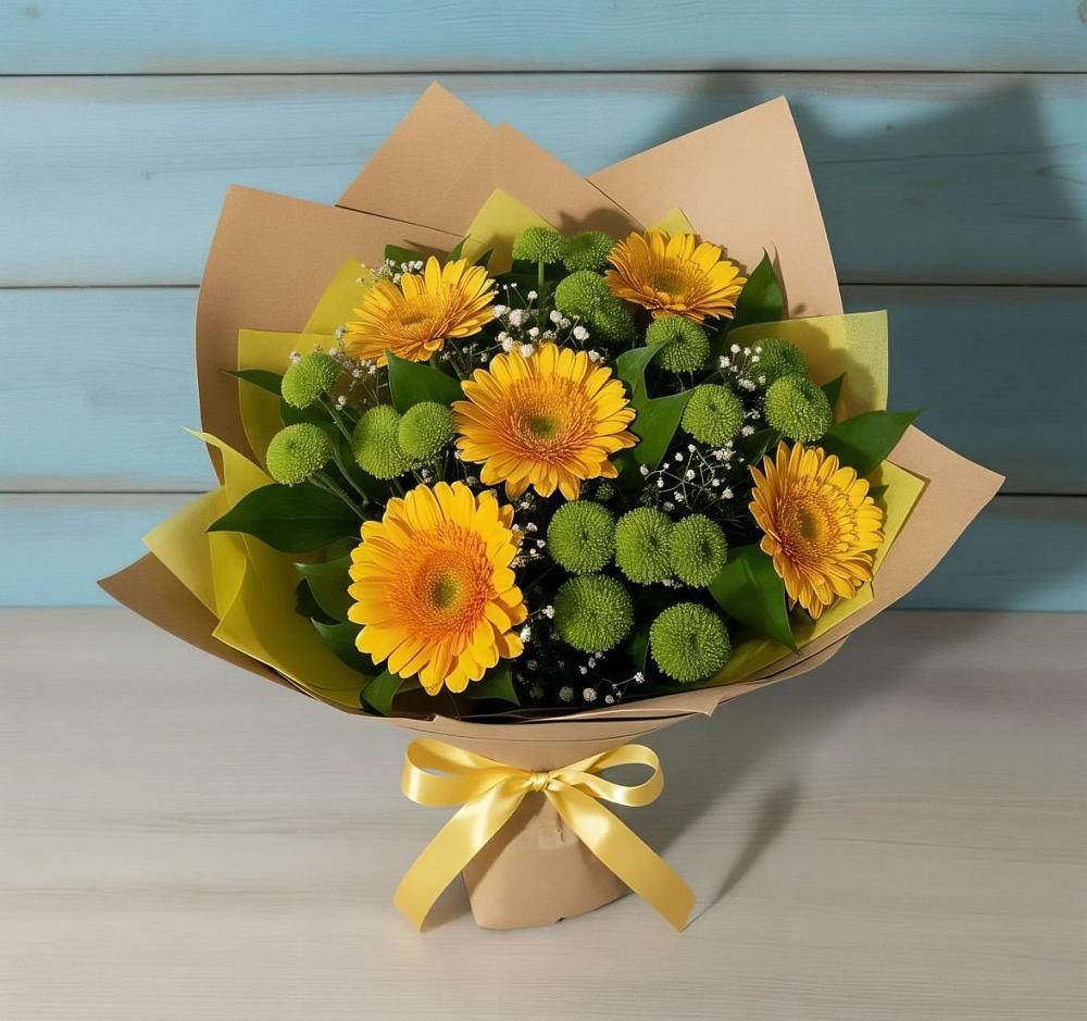 Букет цветов из: Герберы и Хризантемы в Бее
