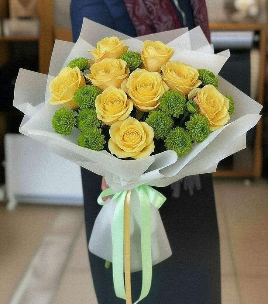 Букет цветов из: Хризантемы и Розы в Бее