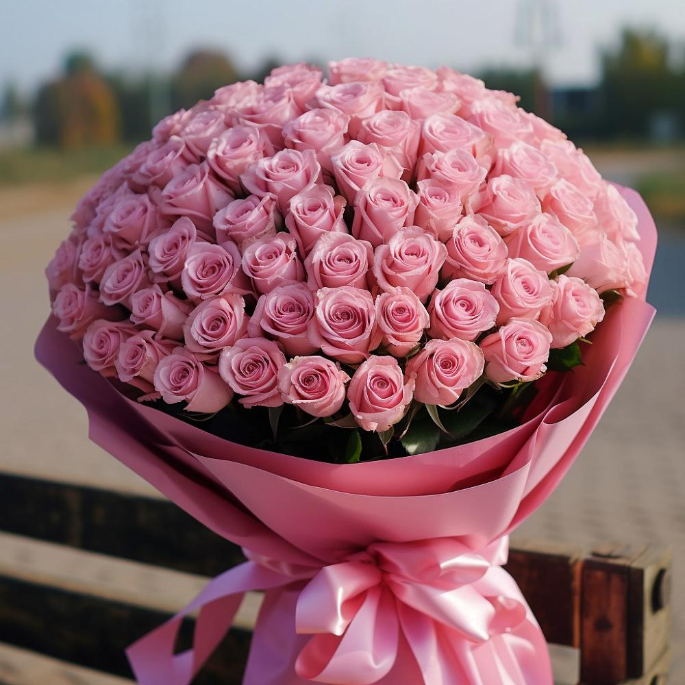 Букет 101 Розовая роза Хэвэн в Бее