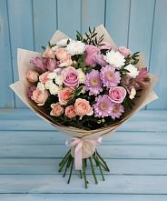 Букет цветов из:  Хризантемы, Розы и Альстромерии #REPLACE_PRED# Бее